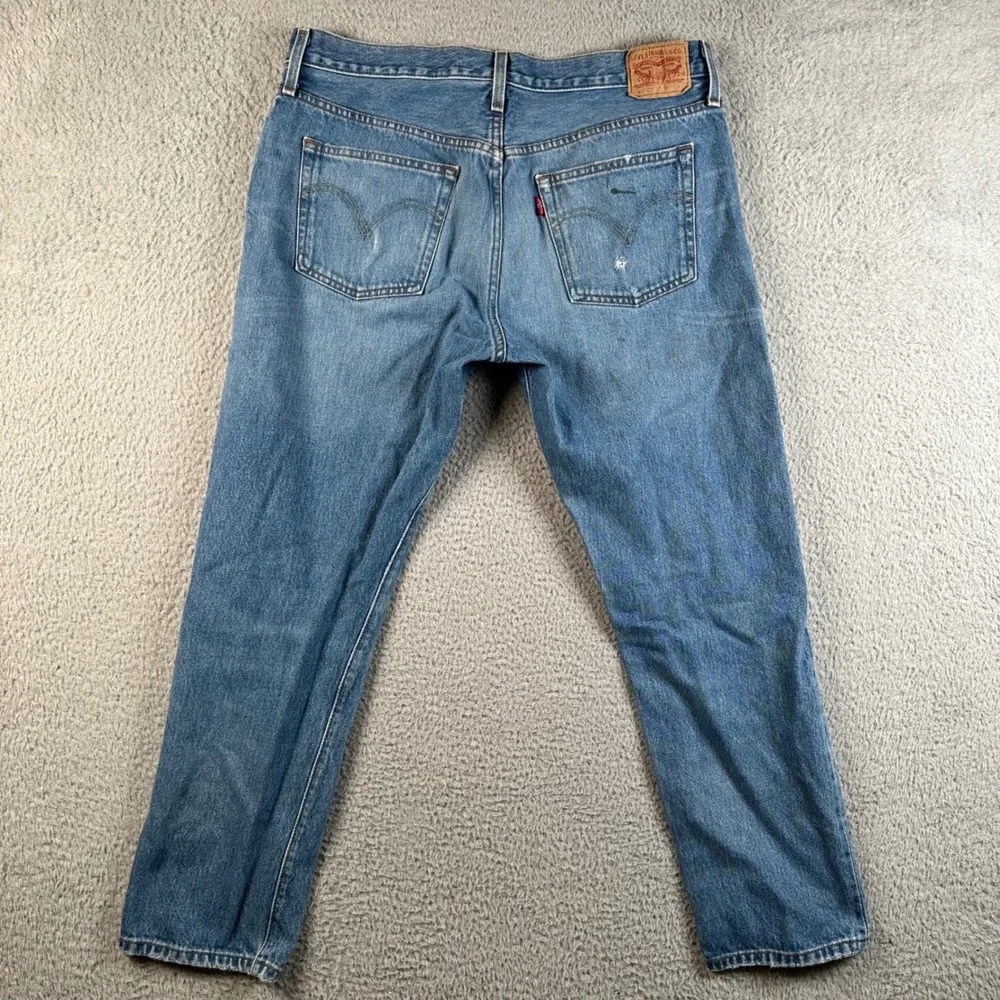 Levis 501 CT Custom Tapered Distressed Blue Jeans Mens 34x28 Button Fly